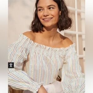 Boden Striped Metallic Rainbow Off-Shoulder Top Size 10